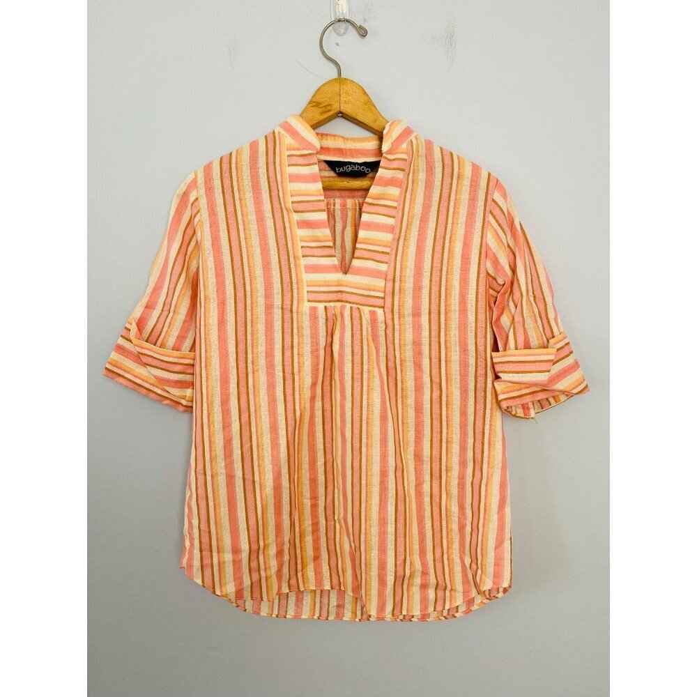 Vintage 1970 Bugaboo Pink Striped Top, Womens S, Union Made Deadstock Popover
